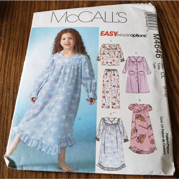 McCall's M4646 Easy Endless Options Girls' Robe Nightgown Top Pants Pattern - Picture 1 of 9